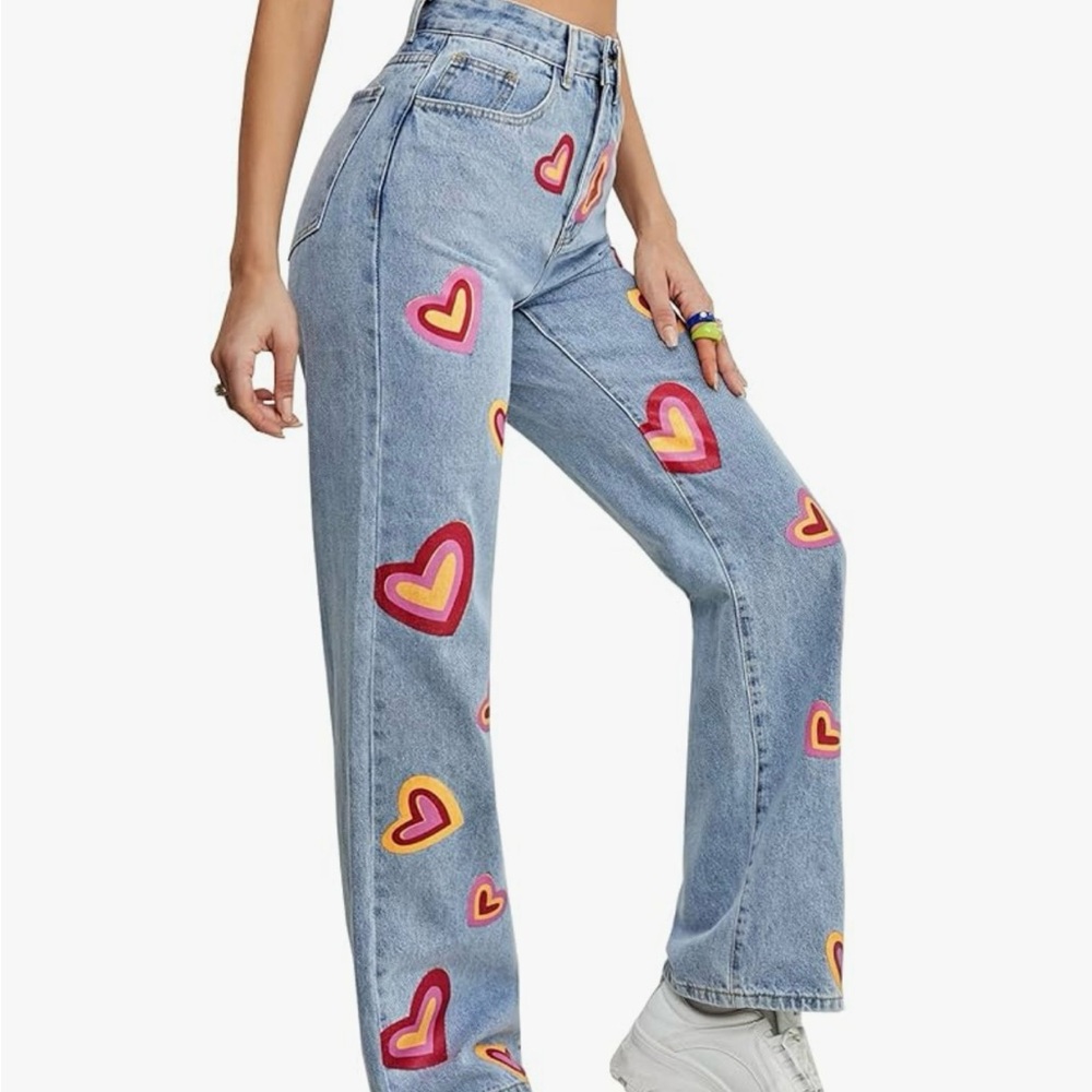 Heart Patterned Blue Jeans